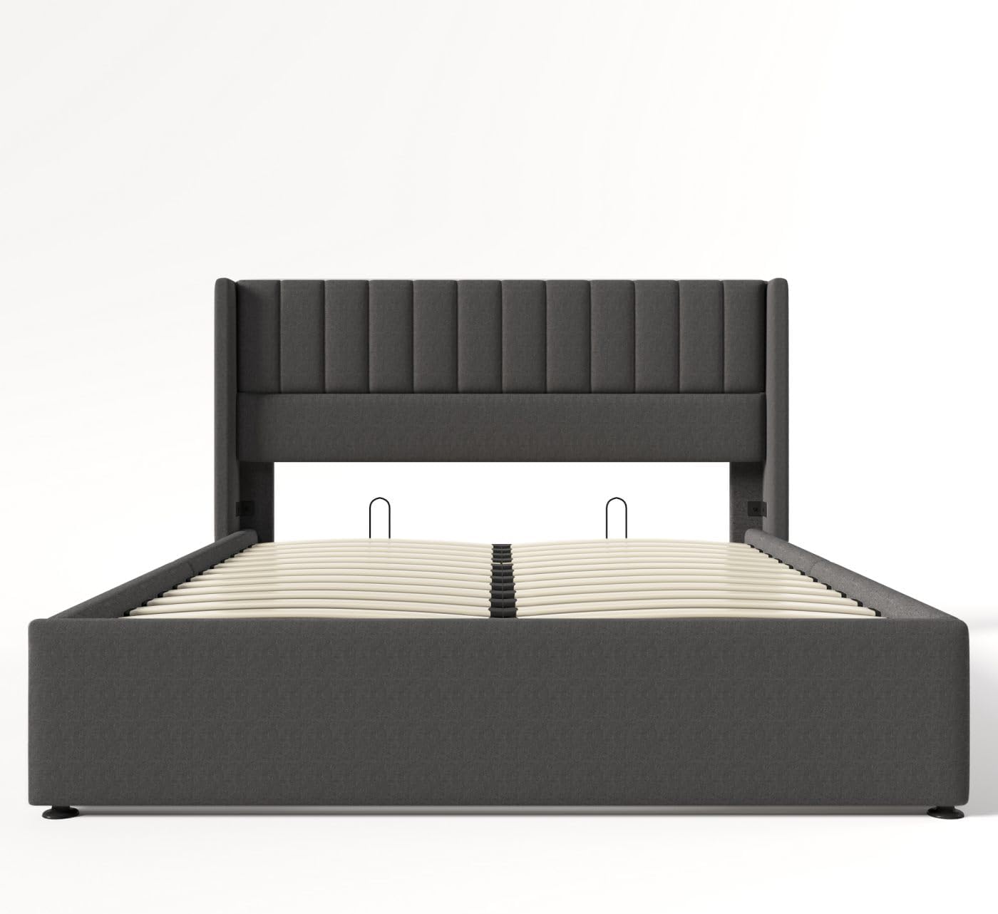 Sweiko Upholstered Linen Bed 180 x 200 cm Hydraulic with Vertical Stripe Design