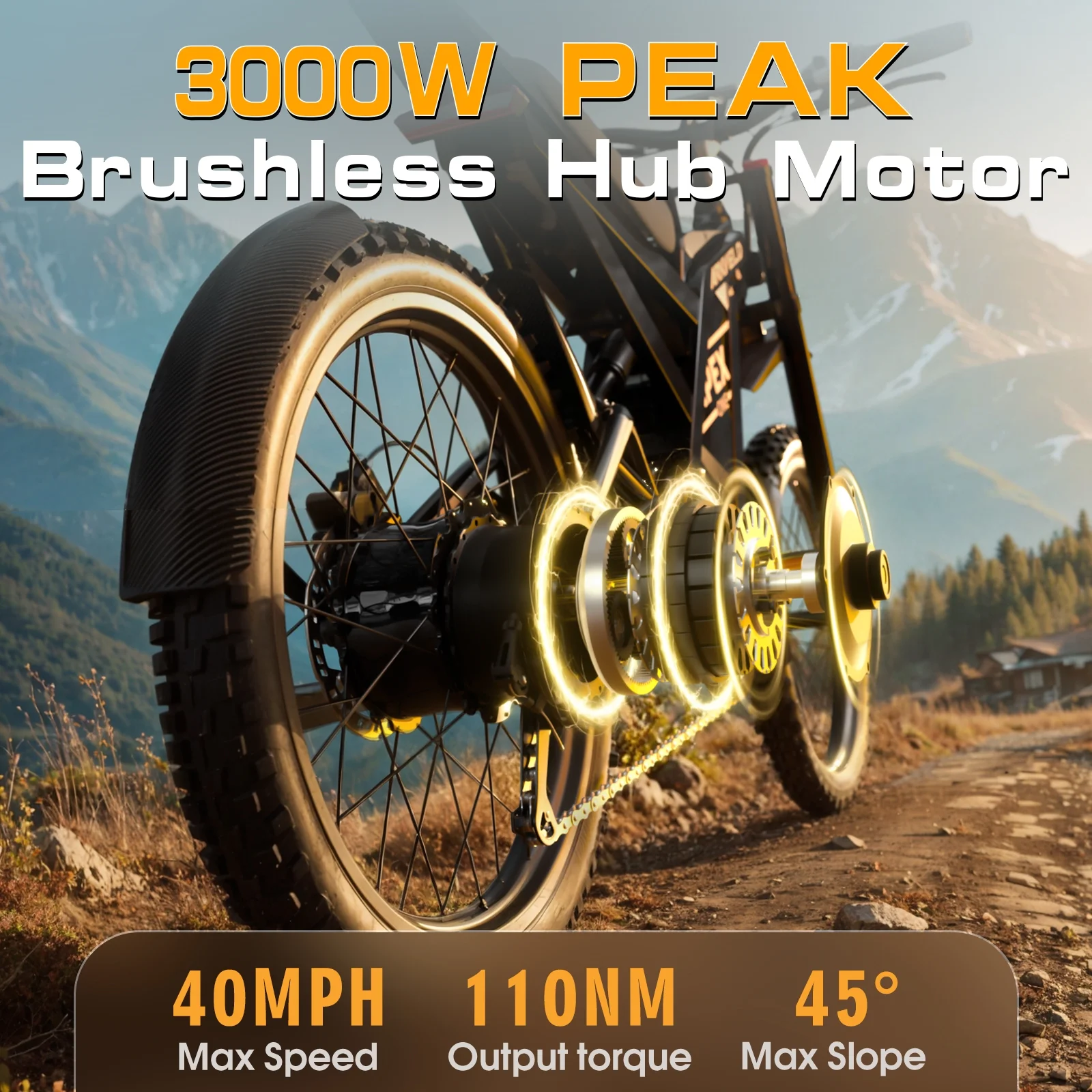 Arkveld Electric Bike for Adults, Peak-3000W, Max 40MPH and 80Miles Electric Motorcycle,25