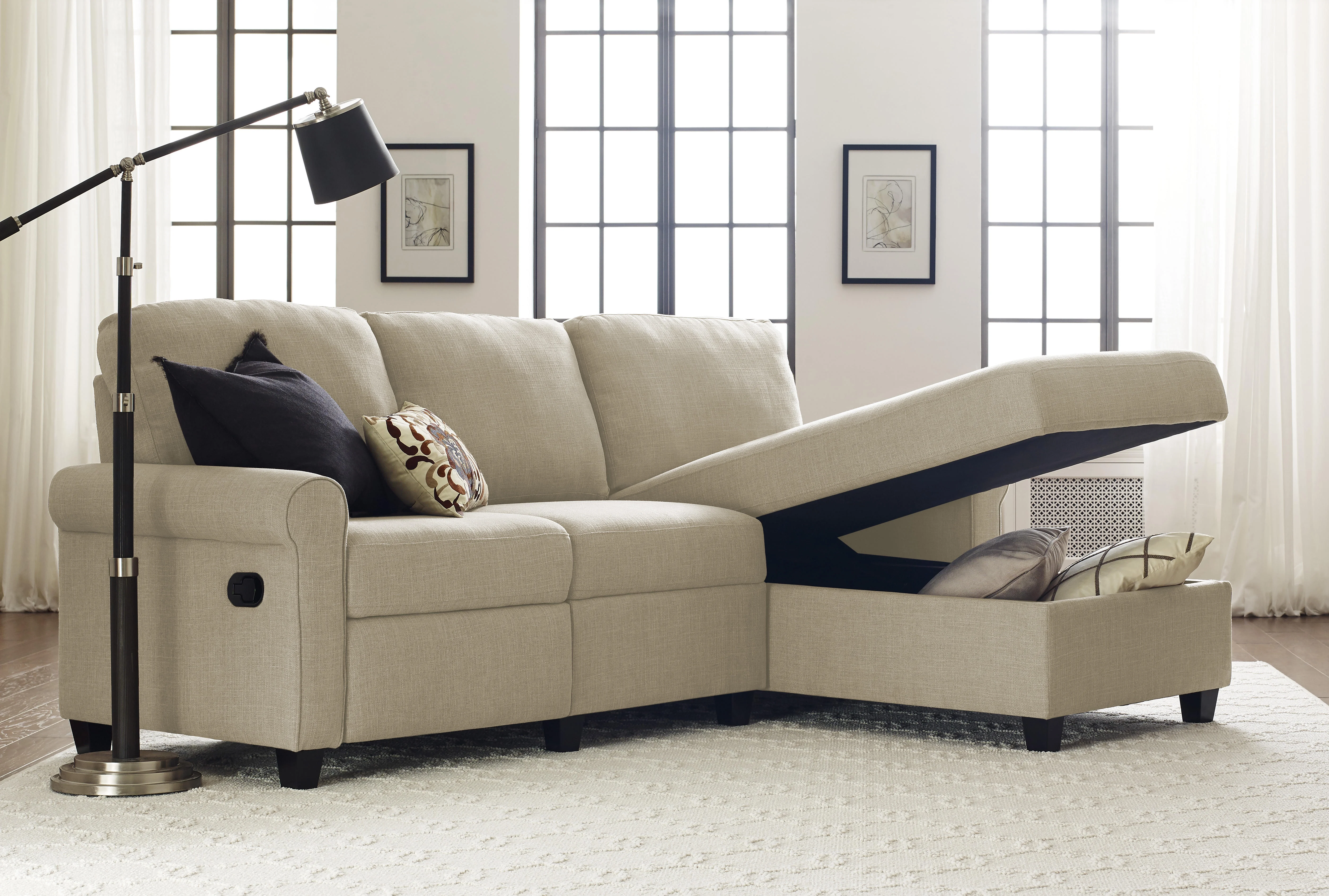 Serta Copenhagen Reclining Sectional with Right Storage Chaise - Oatmeal