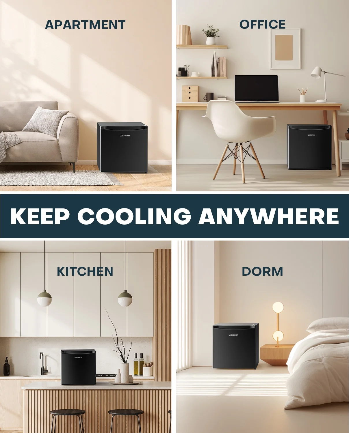 Upstreman 1.7 Cu ft Mini Fridge with Freezer Single Door Compact Refrigerator, Low Noise, Energy Saving, Adjustable Temperature, Reversible Door, for Home Office Dorm, Black FR17