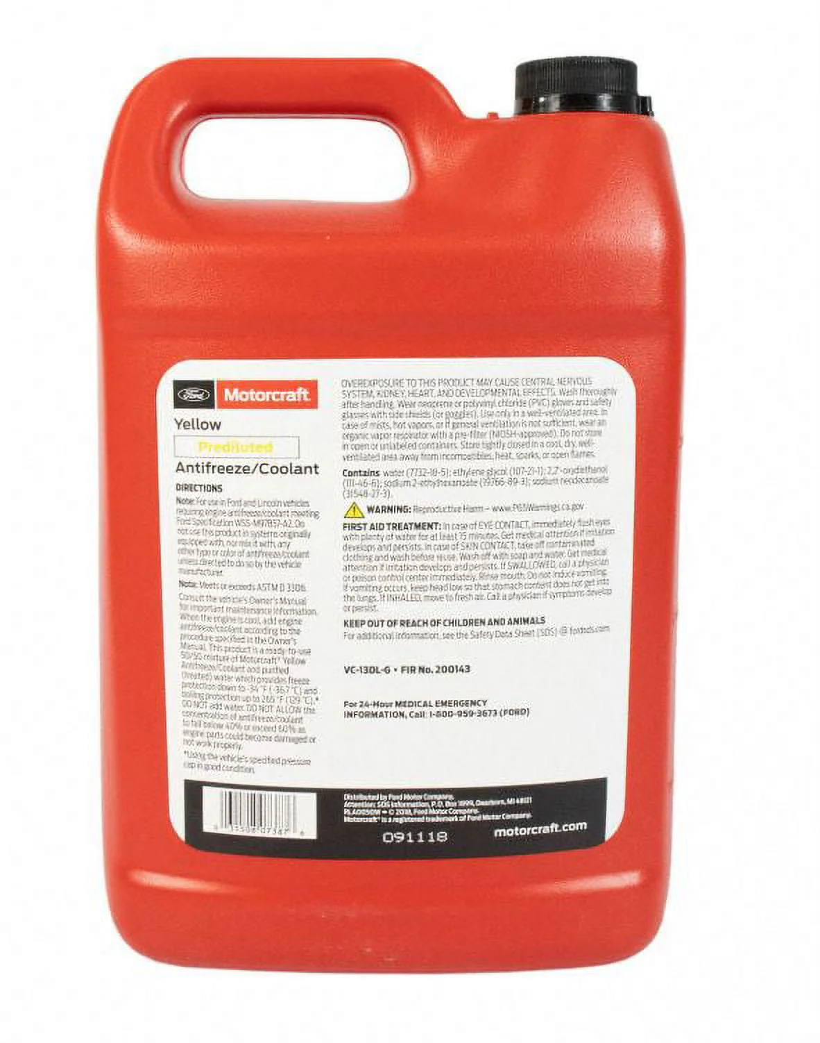 Motorcraft Yellow Prediluted Antifreeze Coolant 50/50 1U U.S Gallon VC13DLG
