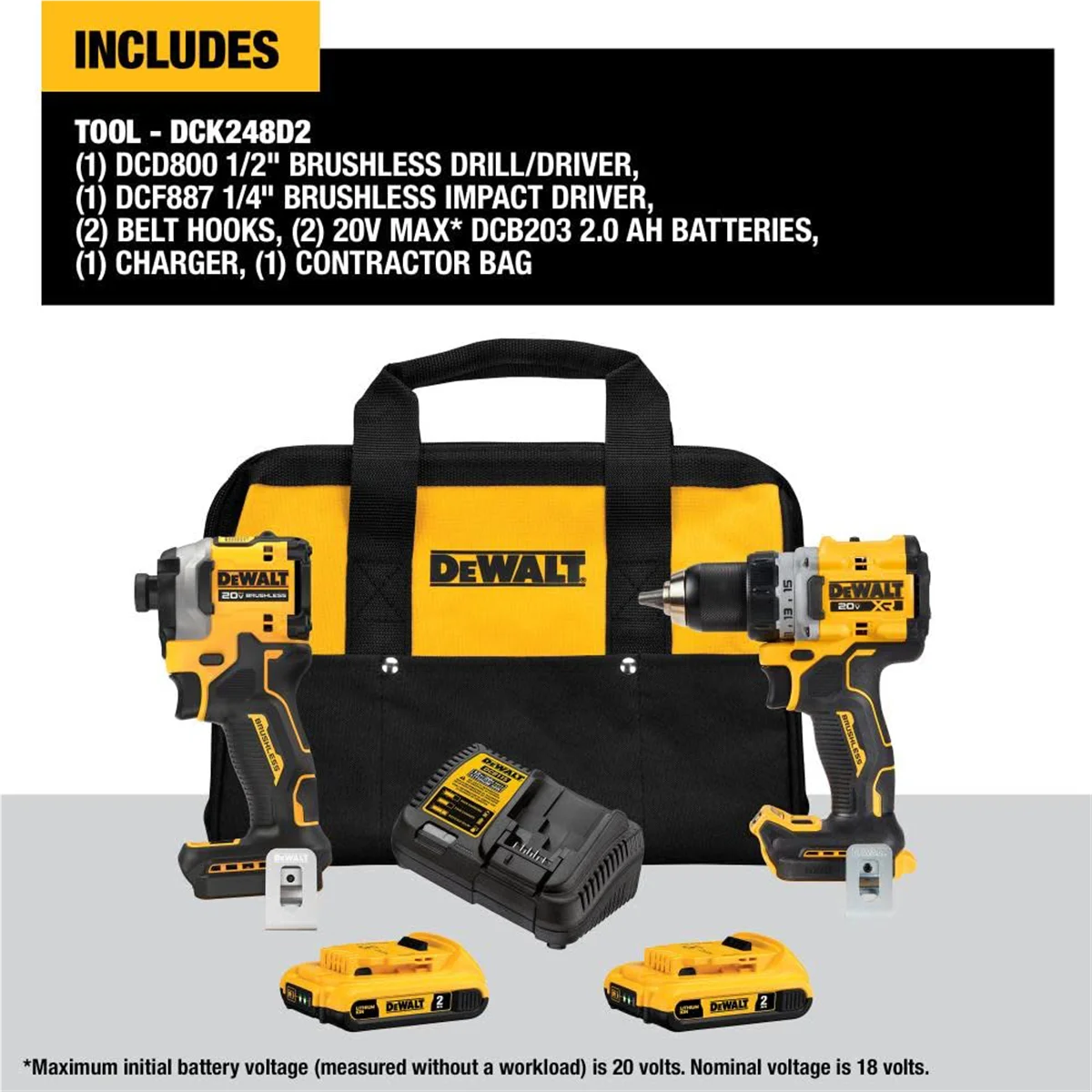 DEWALT 20V MAX Brushless Cordless Drill & Impact Driver Combo Kit with 2 Batteries & Charger �C DCK248D2