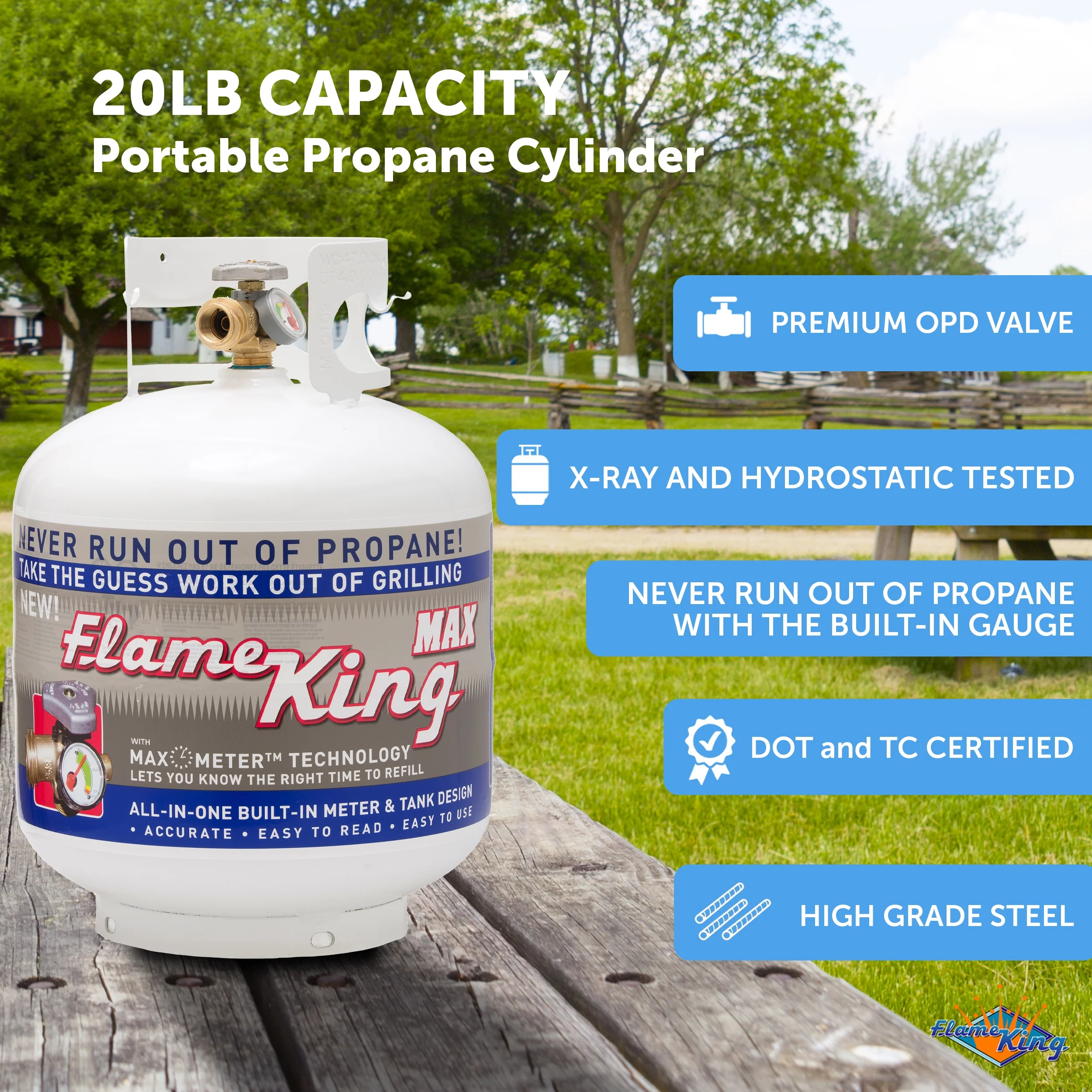 Flame King Empty Steel Propane Tank LP Cylinder with OPD Valve & Built-in Gauge, 20 lbs