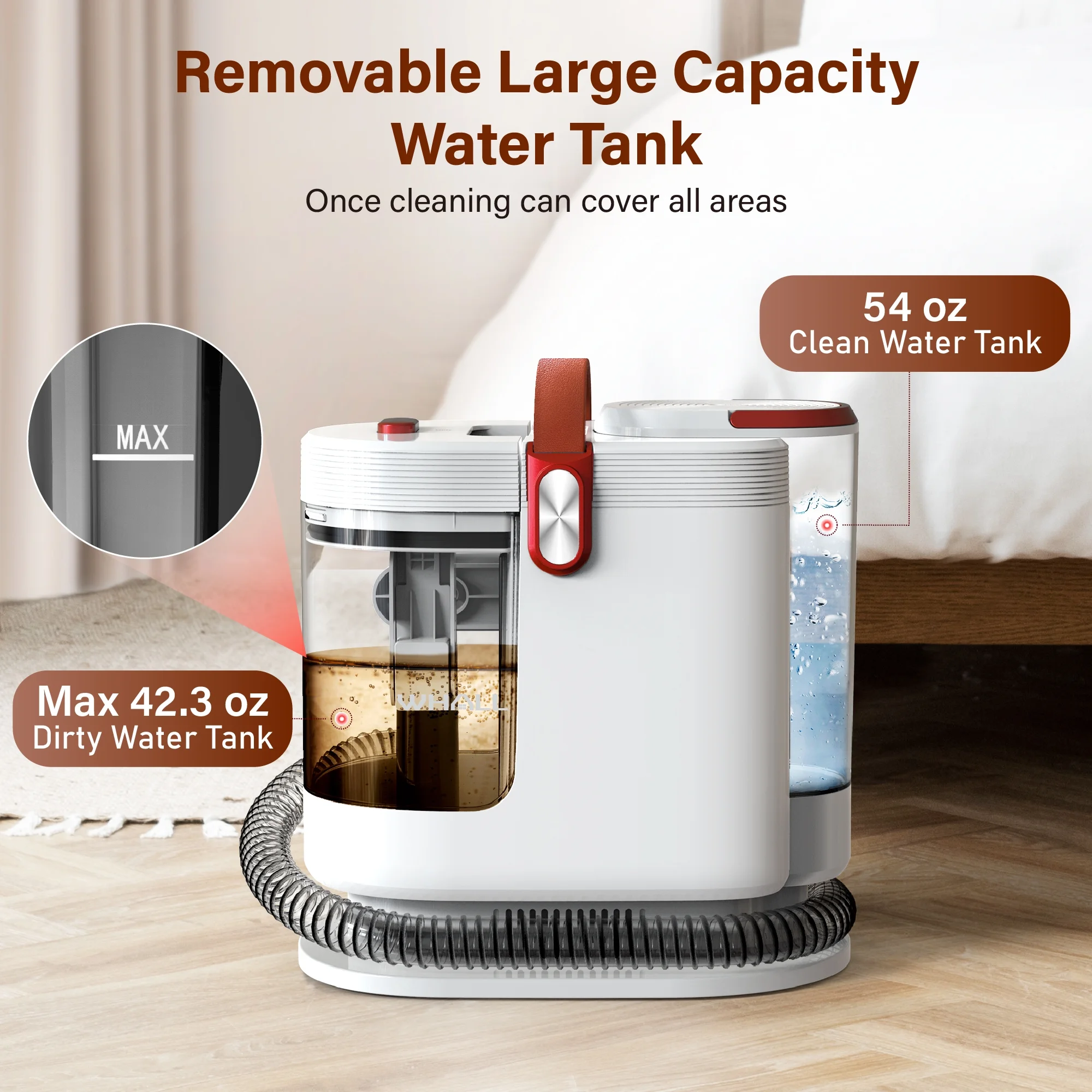 WHALL Portable Carpet Cleaner Machine with Wide Path Tool, Self-Cleaning for Pet Stains and Seats
