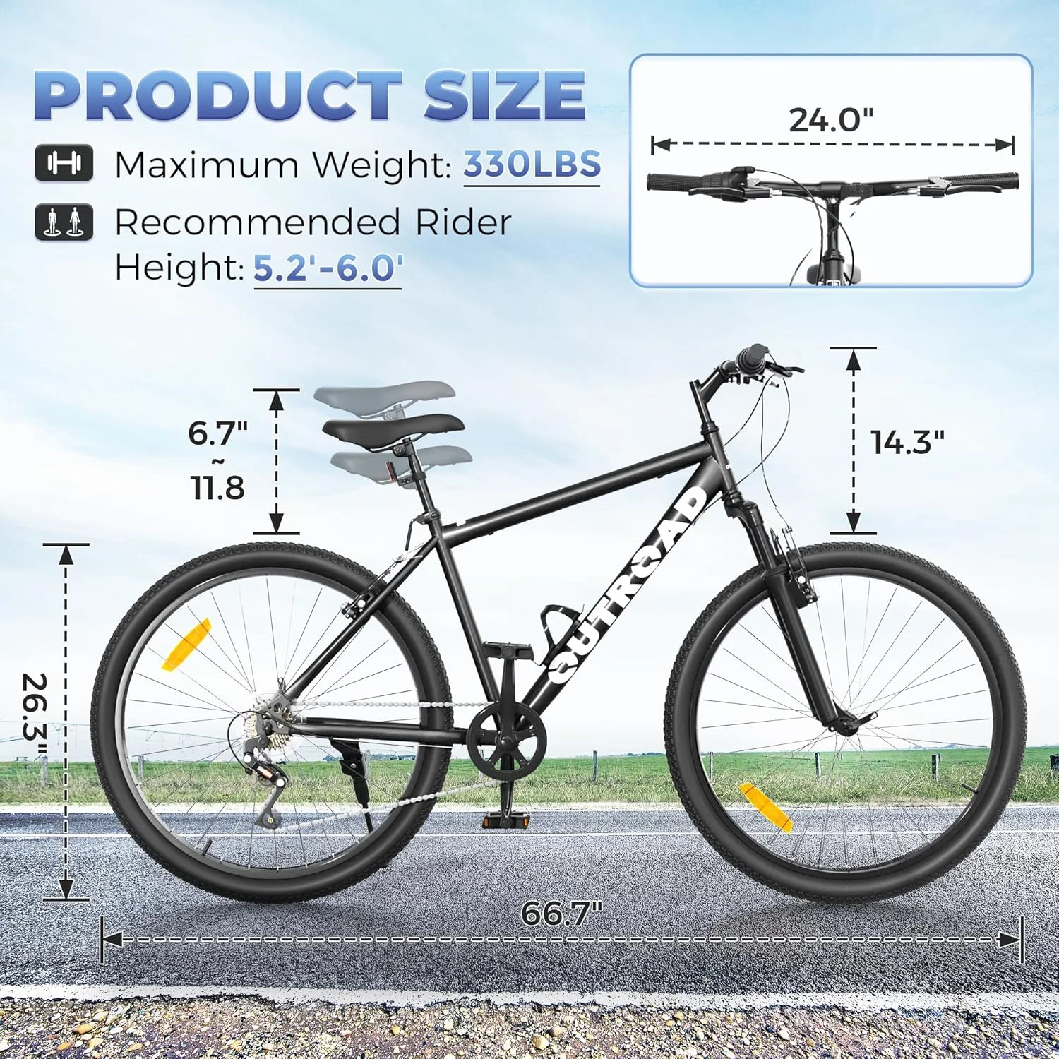 Outroad 26 Inch Mountain Bike, 7/21-Speed/High-Carbon Steel/Aviation Grade Frame, Dual Disc/V Brake, Adjustable Ergonomic Seat Bicycle for Men Women Adult, Quick Assembly in 20 Minutes