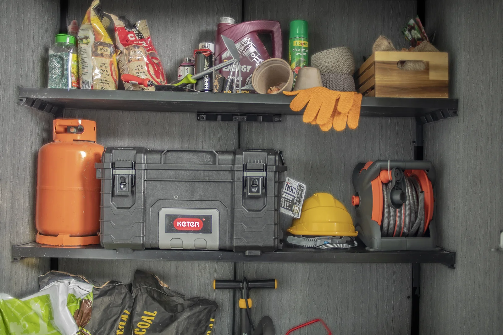 Keter Cortina Alto Vertical Durable Resin Outdoor Storage Shed with Heavy Duty Floor and Locking Latch Double Doors, Graphite