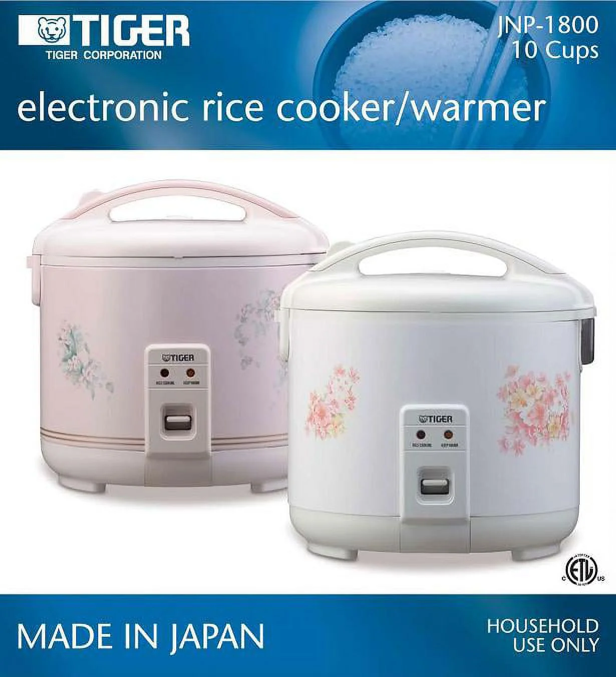 Tiger JNP-1800 10-Cup Floral White Rice Cooker & Warmer