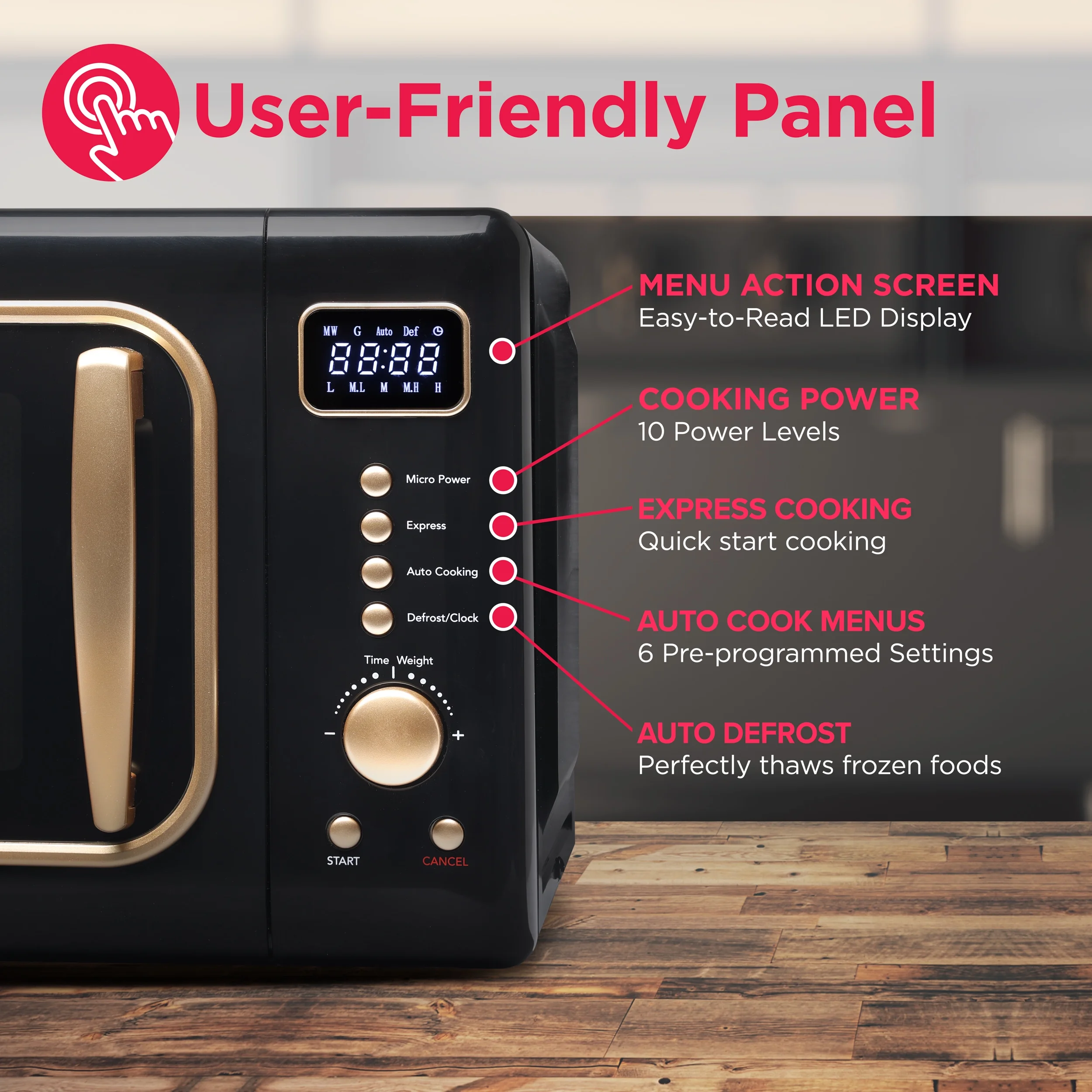 Frigidaire 0.7 Cu. Ft. Retro Countertop Microwave Oven, Black and Gold